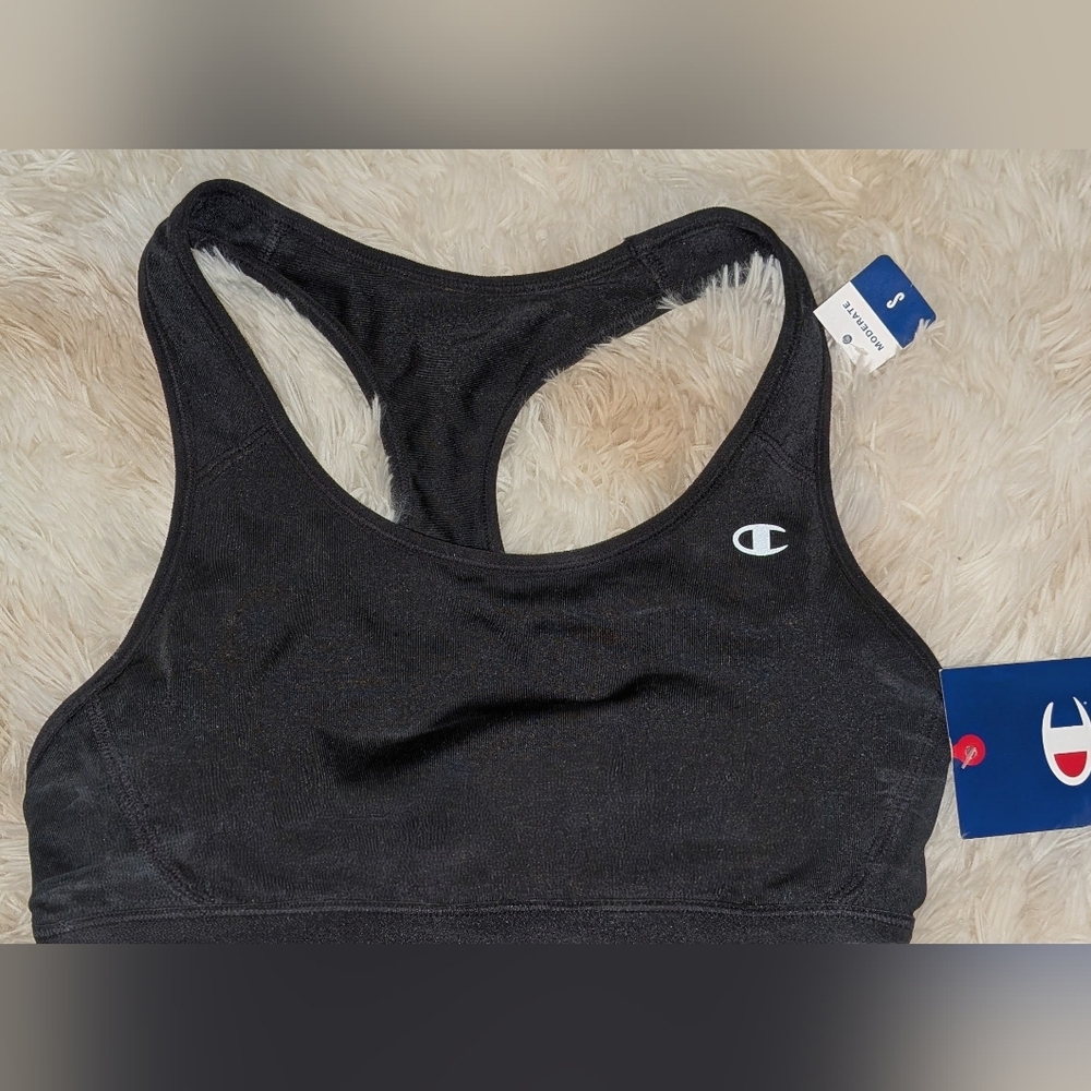 NWT, Champion,Moderate Support, Racerback,Core Compression, Black Sports Bra - S